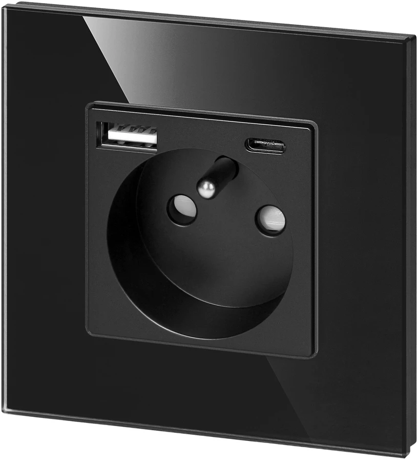 Orno Lizdas Lizdas 2P+Z, USB-A + USB-C, PD, maks. 20W, juodas