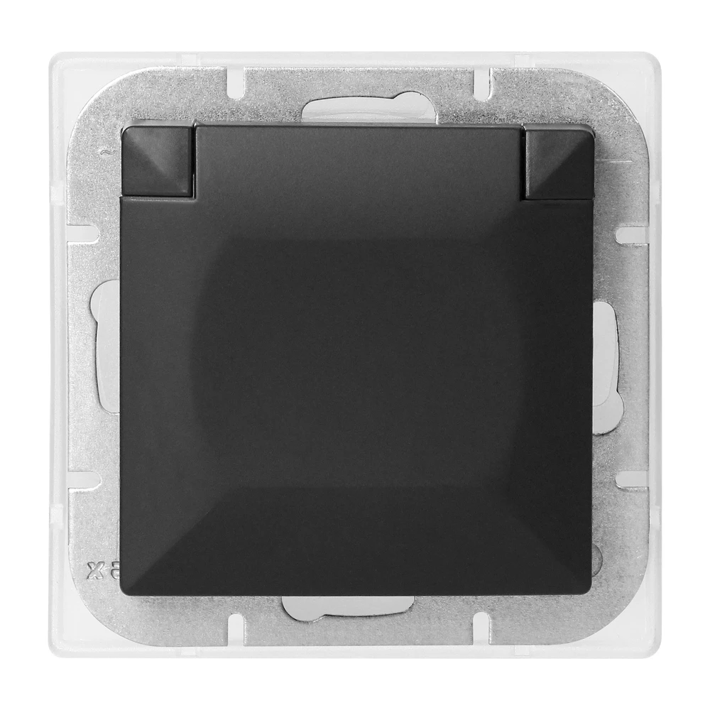 Gniazdo Lizdas Lizdas su 2P+Z apsauga nuo vandens purslų su atvartu, Pearl, 16A, 250V, PT-16PH, juodas