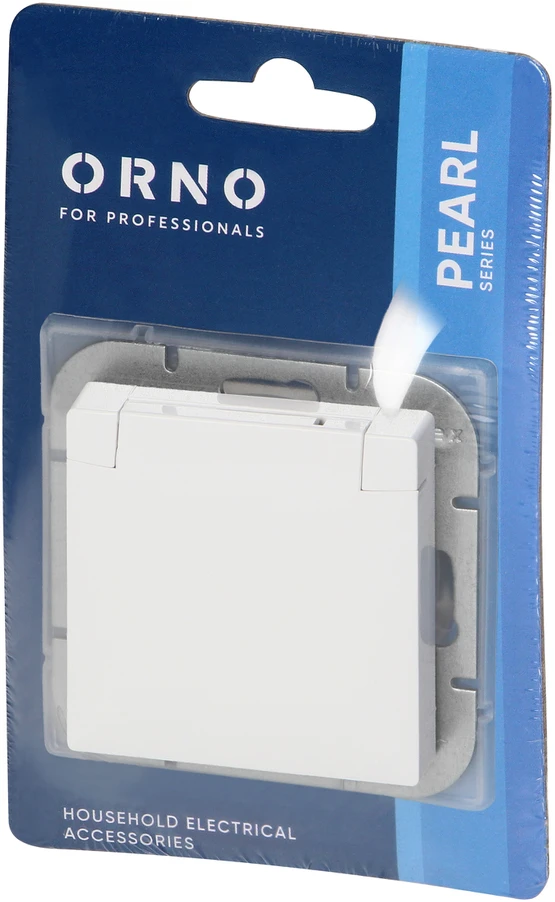 Gniazdo Lizdas Lizdas su 2P+Z apsauga nuo vandens purslų su atvartu, Pearl, 16A, 250V, PT-16PH, baltas