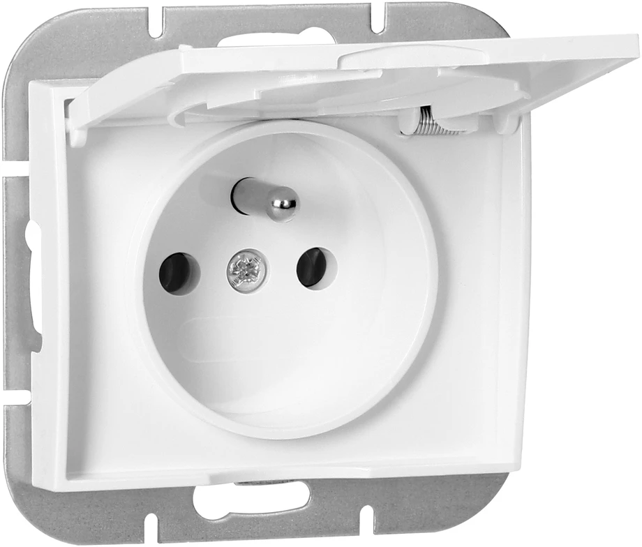 Gniazdo Baltas Onyx viengubas lizdas su dangteliu, atsparus drėgmei, 16A, 250V