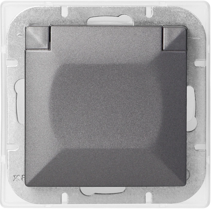Gniazdo Lizdas Lizdas su 2P+Z Schuko apsauga nuo vandens purslų su atvartu, Pearl, 16A, 250V, PT-17PH, antracito spalvos