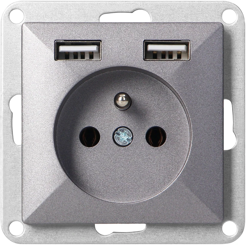 Gniazdo Vienguba lizdas su USB įkrovikliu, antracitas