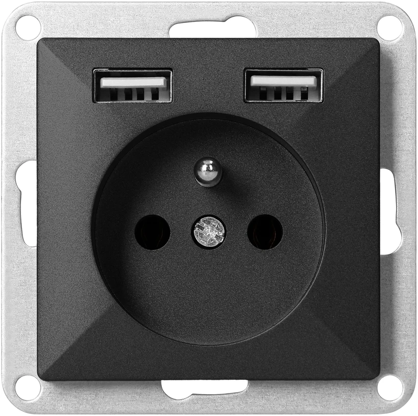 Gniazdo Vienguba rozetė su USB įkrovikliu Pearl, juoda