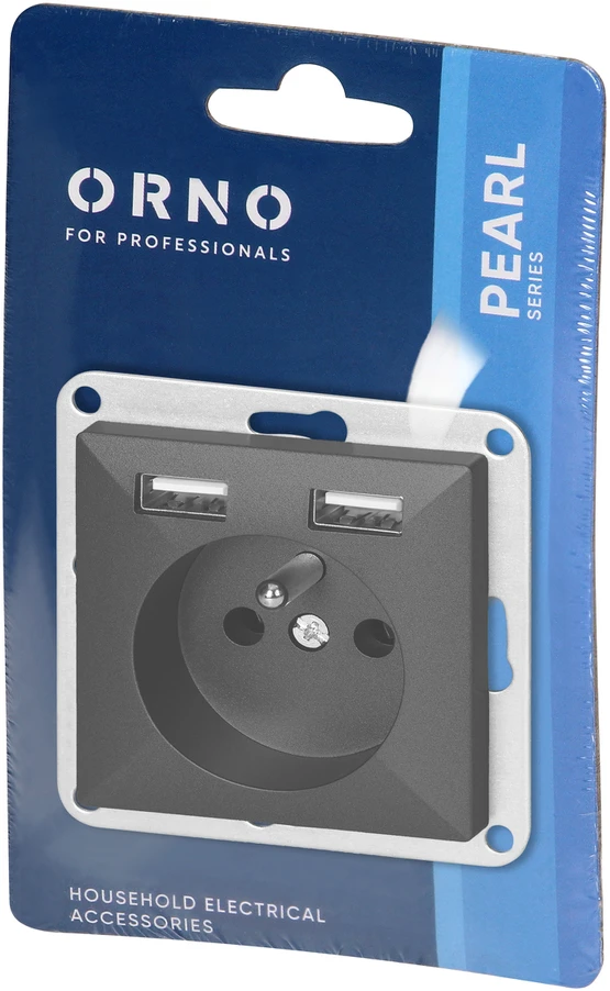 Gniazdo Vienguba rozetė su USB įkrovikliu Pearl, juoda