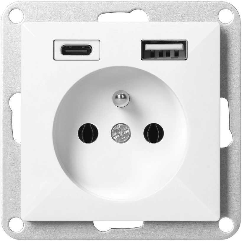 Gniazdo Lizdas Lizdas su USB įkrovikliu, 2P+E, Pearl, 16A, 250V, PT-16P/USB, baltas