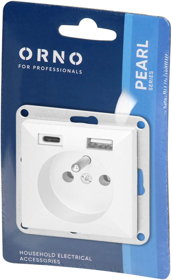Gniazdo Lizdas Lizdas su USB įkrovikliu, 2P+E, Pearl, 16A, 250V, PT-16P/USB, baltas