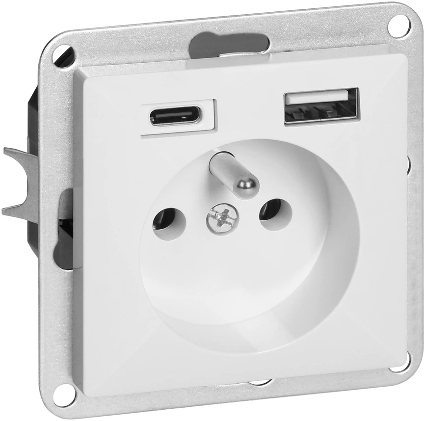 Gniazdo Lizdas Lizdas su USB įkrovikliu, 2P+E, Pearl, 16A, 250V, PT-16P/USB, baltas