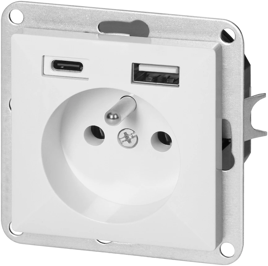 Gniazdo Lizdas Lizdas su USB įkrovikliu, 2P+E, Pearl, 16A, 250V, PT-16P/USB, baltas