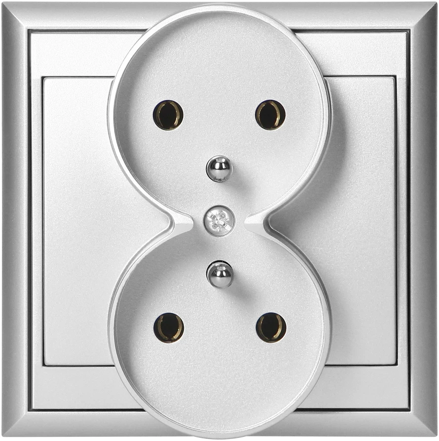 Gniazdo Lizdas Luna dvigubas kištukinis lizdas 2x2P+Z, 16A, 250V, PT-6LR, sidabrinis
