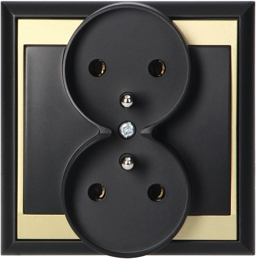 Gniazdo Lizdas Luna dvigubas kištukinis lizdas 2x2P+Z, 16A, 250V, PT-6LR, juodas/auksinis