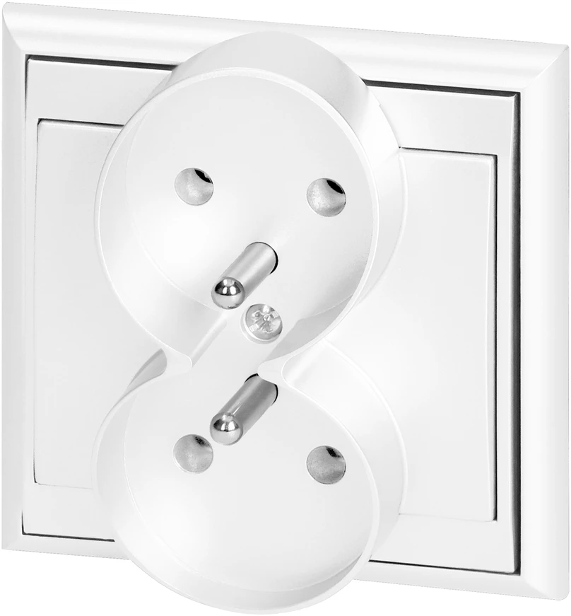 Gniazdo Lizdas Luna dvigubas kištukinis lizdas 2x2P+Z, 16A, 250V, PT-6LR, baltas