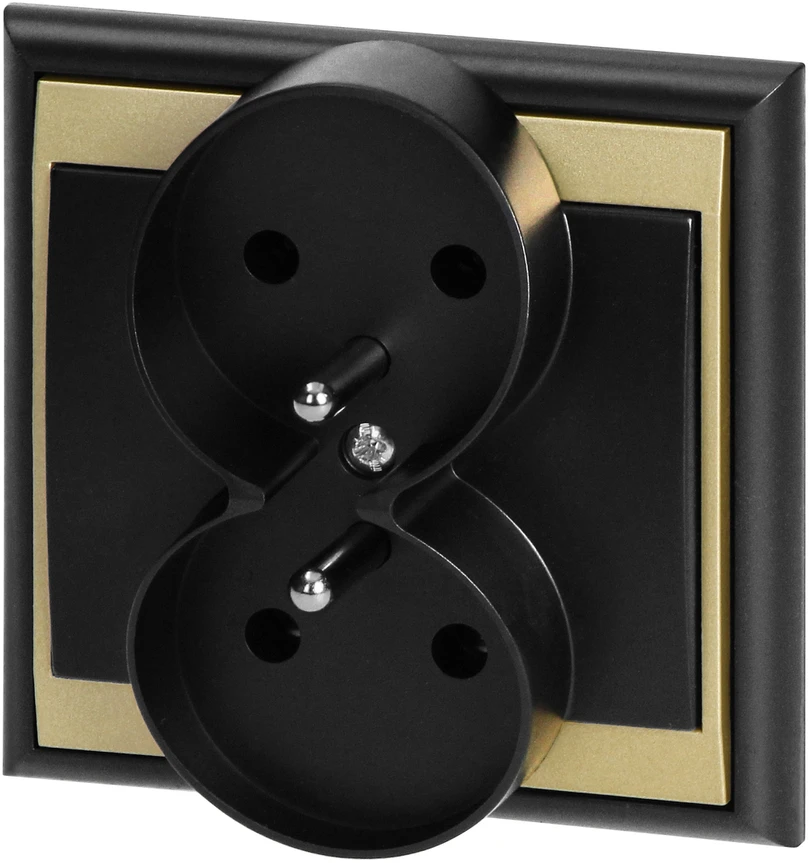 Gniazdo Lizdas Luna dvigubas kištukinis lizdas 2x2P+Z, 16A, 250V, PT-6LR, juodas/auksinis