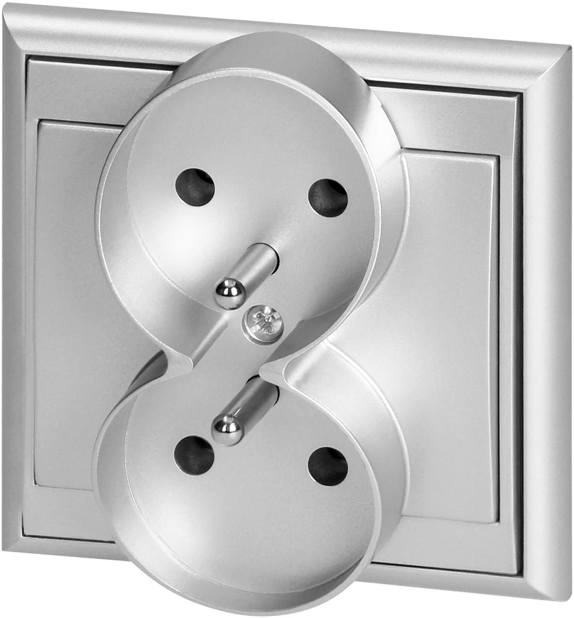 Gniazdo Lizdas Luna dvigubas kištukinis lizdas 2x2P+Z, 16A, 250V, PT-6LR, sidabrinis