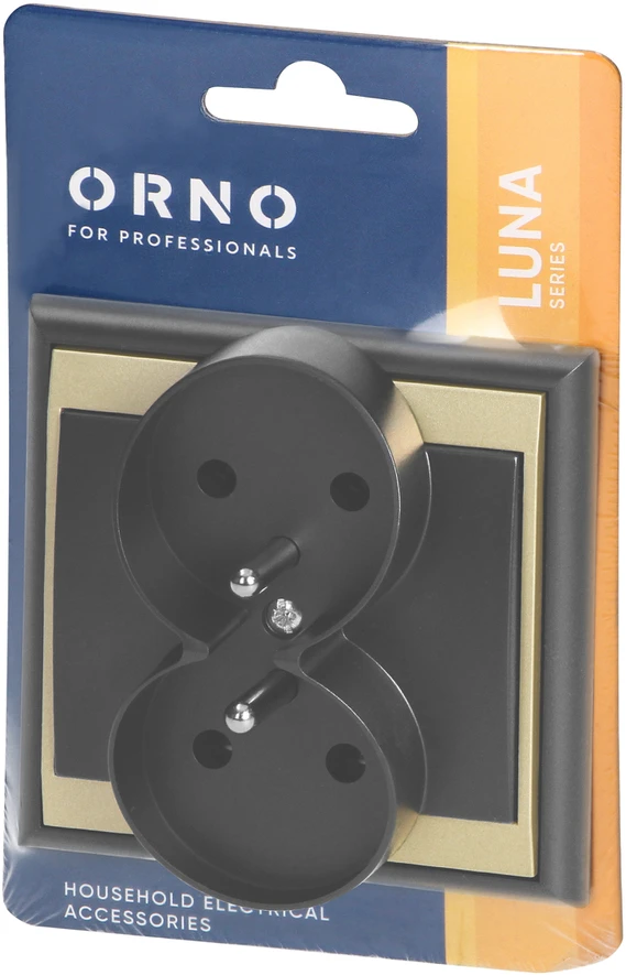 Gniazdo Lizdas Luna dvigubas kištukinis lizdas 2x2P+Z, 16A, 250V, PT-6LR, juodas/auksinis