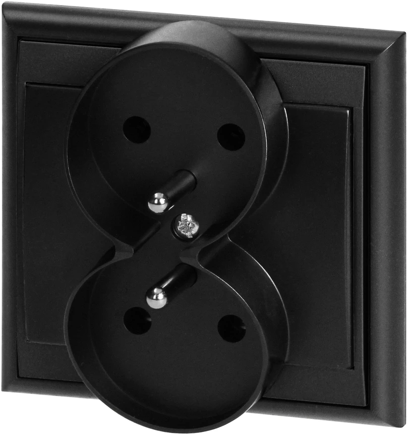 Gniazdo Lizdas Luna dvigubas kištukinis lizdas 2x2P+Z, 16A, 250V, PT-6LR, juodas