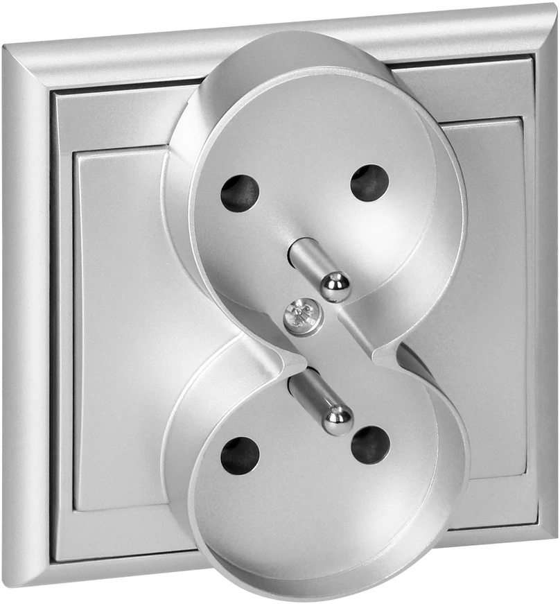 Gniazdo Lizdas Luna dvigubas kištukinis lizdas 2x2P+Z, 16A, 250V, PT-6LR, sidabrinis