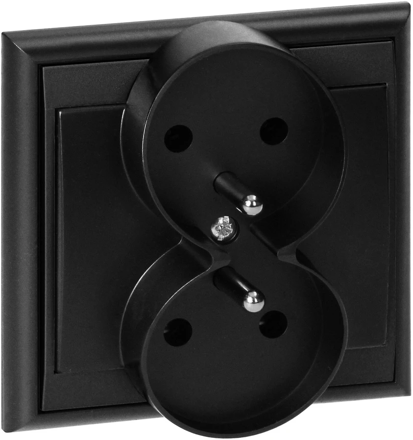 Gniazdo Lizdas Luna dvigubas kištukinis lizdas 2x2P+Z, 16A, 250V, PT-6LR, juodas