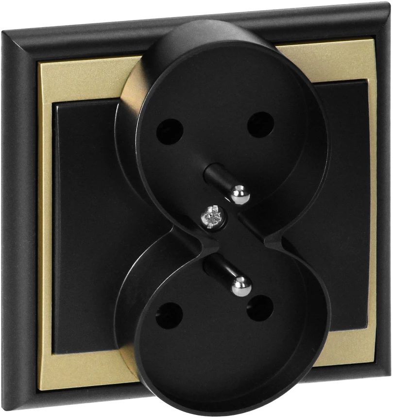 Gniazdo Lizdas Luna dvigubas kištukinis lizdas 2x2P+Z, 16A, 250V, PT-6LR, juodas/auksinis