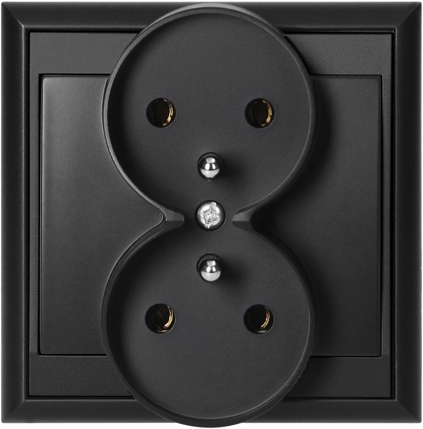 Gniazdo Lizdas Luna dvigubas kištukinis lizdas 2x2P+Z, 16A, 250V, PT-6LR, juodas