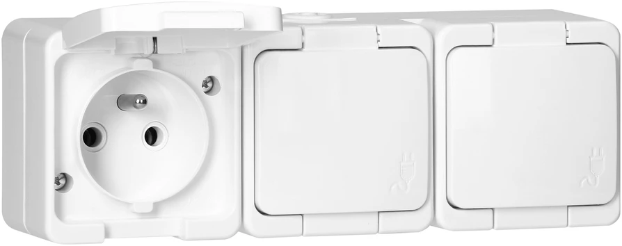 Gniazdo Lizdas Trigubas lizdas 3x 2P+Z atsparus vandeniui su atvartu, IP44, SMART, baltas