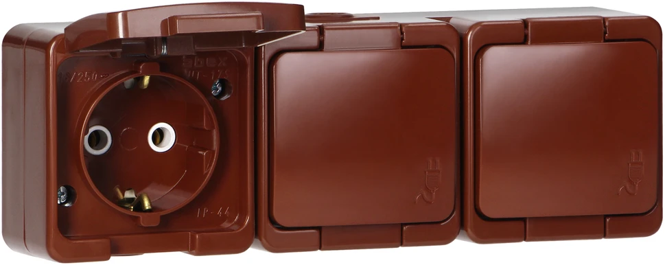 Gniazdo Lizdas Trigubas lizdas 3x 2P+Z SCHUKO atsparus vandeniui su atvartu, IP44, SMART, rudas