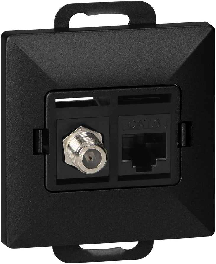 Gniazdo Juodas F tipo ir RJ45 Cat6 lizdų komplektas