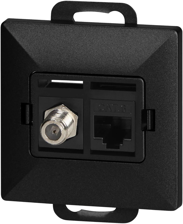 Gniazdo Juodas F tipo ir RJ45 Cat6 lizdų komplektas
