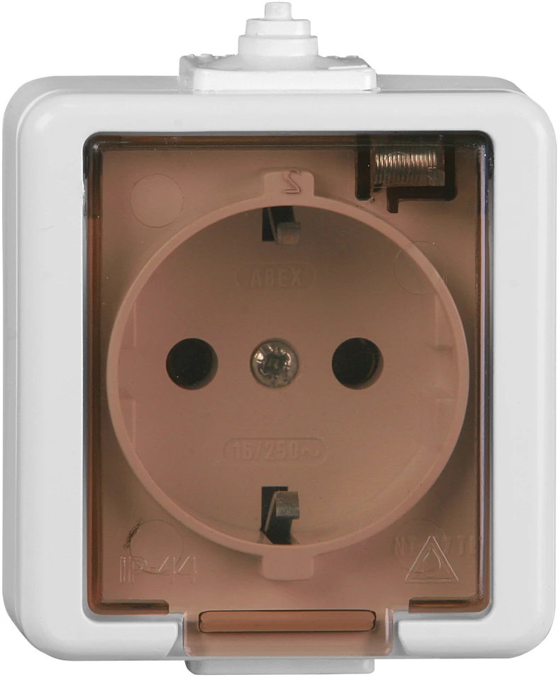 Gniazdo Lizdas Vienas lizdas 2P+Z SCHUKO atsparus purslams su dūmų sklende IP44, SMART, baltas
