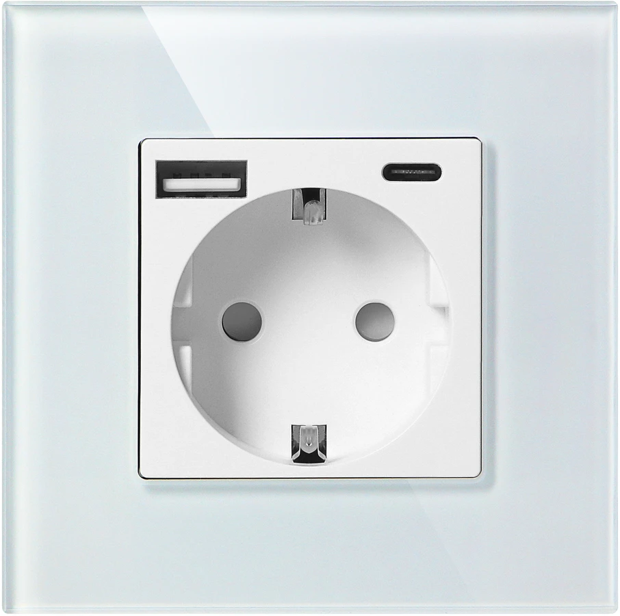 Gniazdo Lizdas Vienas lizdas 2P+Z, Schuko, USB-A + USB-C, išvestis 5VDC maks. 3A, baltas