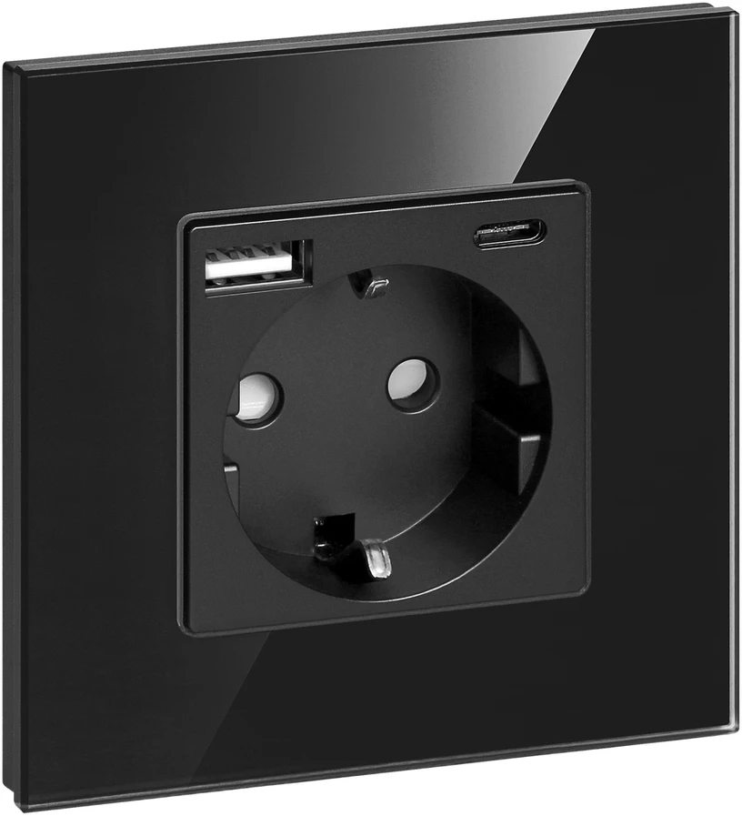 Gniazdo Lizdas Vienas lizdas 2P+Z, Schuko, USB-A + USB-C, išėjimas 5VDC maks. 3A, juodas