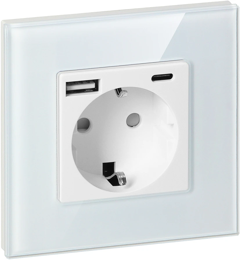 Gniazdo Lizdas Vienas lizdas 2P+Z, Schuko, USB-A + USB-C, išvestis 5VDC maks. 3A, baltas