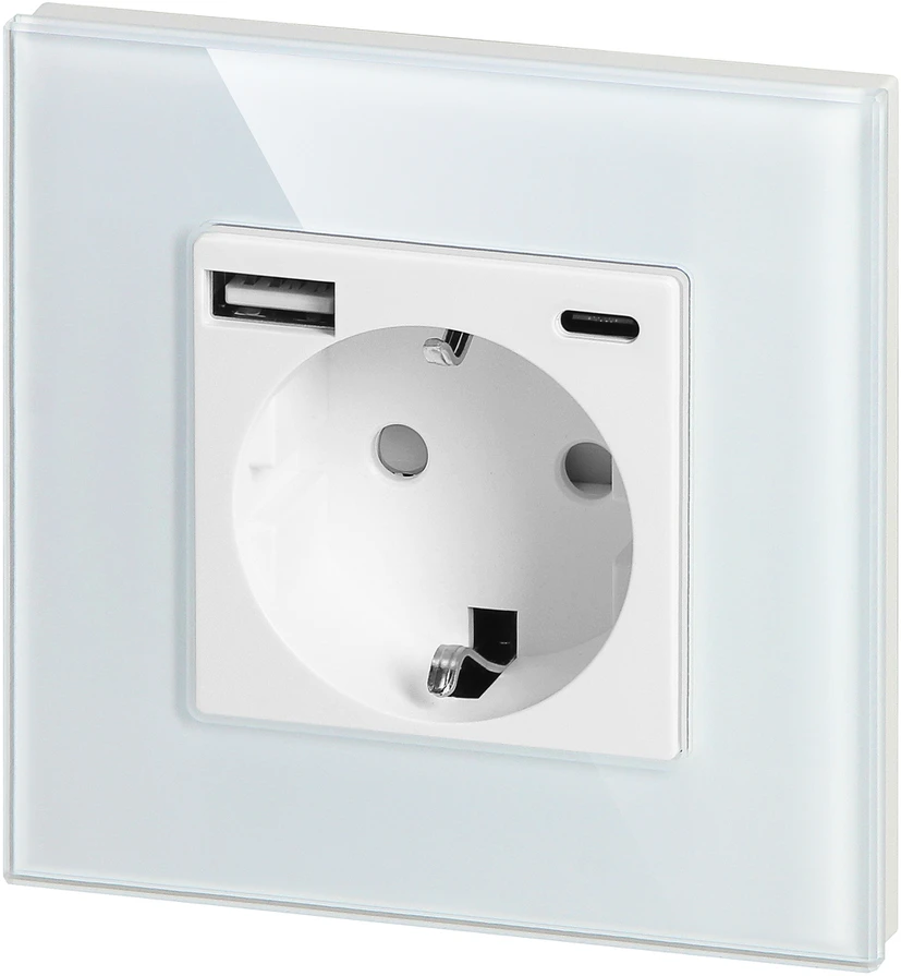 Gniazdo Lizdas Vienas lizdas 2P+Z, Schuko, USB-A + USB-C, išvestis 5VDC maks. 3A, baltas