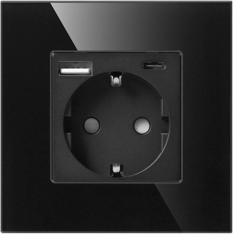 Gniazdo Lizdas Vienas lizdas 2P+Z, Schuko, USB-A + USB-C, išėjimas 5VDC maks. 3A, juodas
