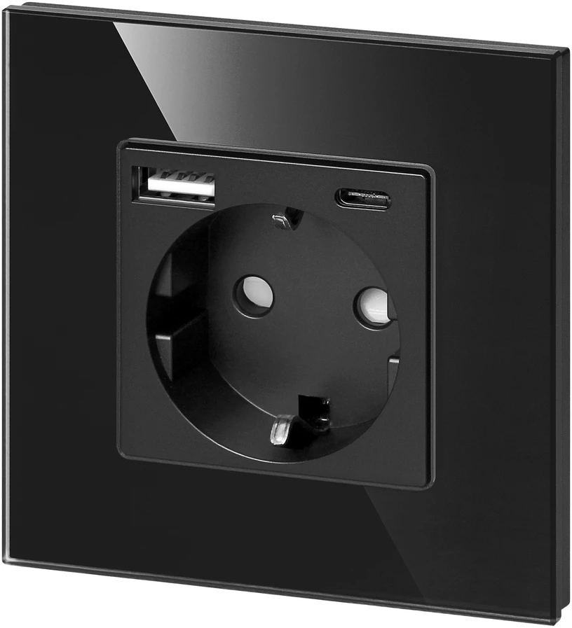 Gniazdo Lizdas Vienas lizdas 2P+Z, Schuko, USB-A + USB-C, išėjimas 5VDC maks. 3A, juodas