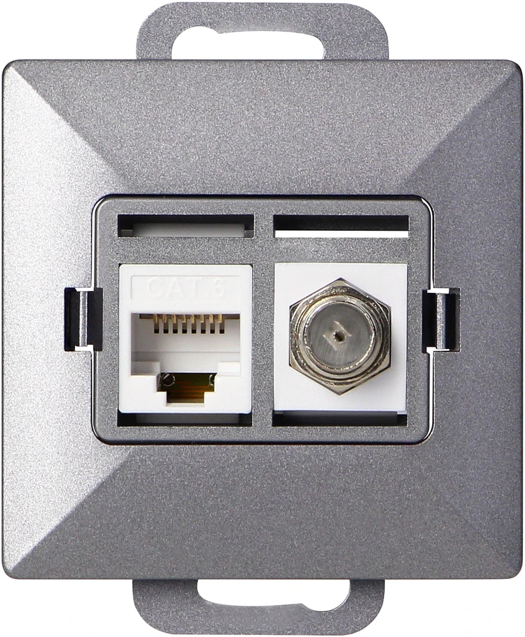 Gniazdo Antracito spalvos F tipo ir RJ45 Cat6 lizdas