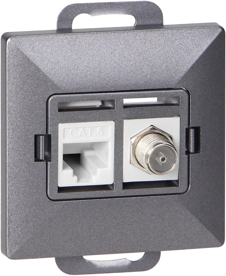 Gniazdo Antracito spalvos F tipo ir RJ45 Cat6 lizdas