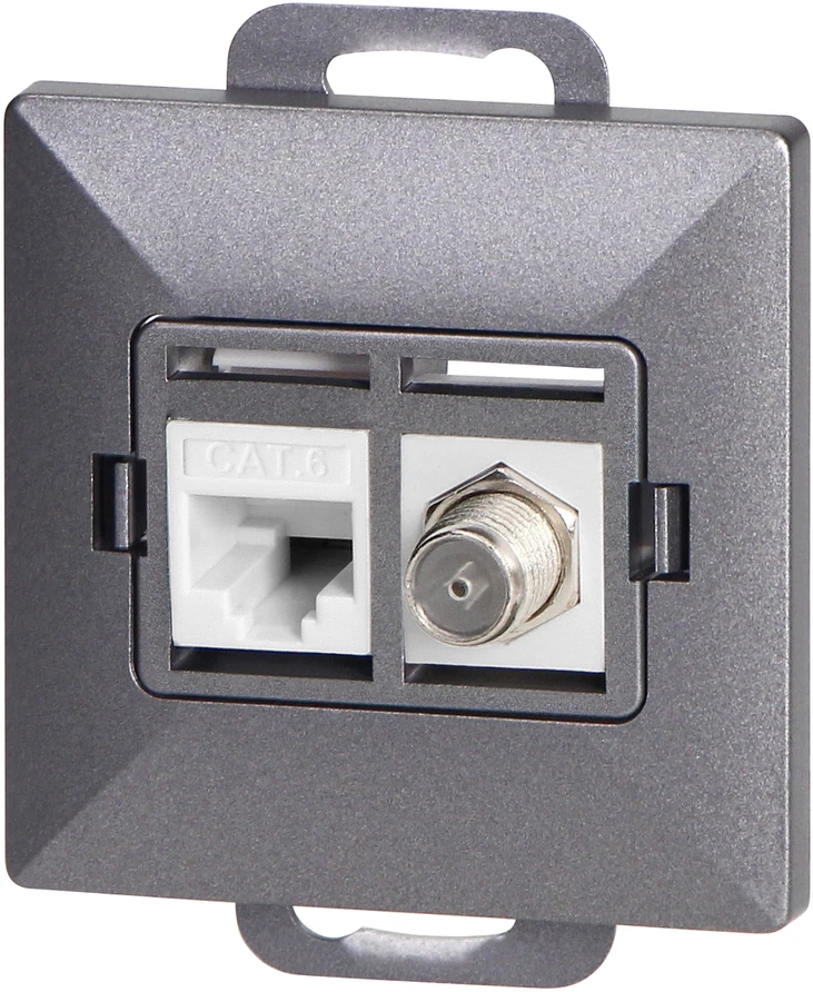 Gniazdo Antracito spalvos F tipo ir RJ45 Cat6 lizdas