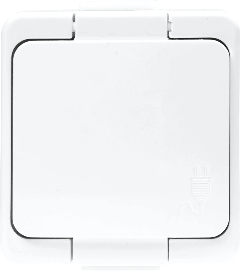 Gniazdo Lizdas Viengubas 2P+Z SCHUKO lizdas, atsparus vandens purslams, su atvartu, atitinkančiu gaminio spalvą, IP44, SMART, baltas