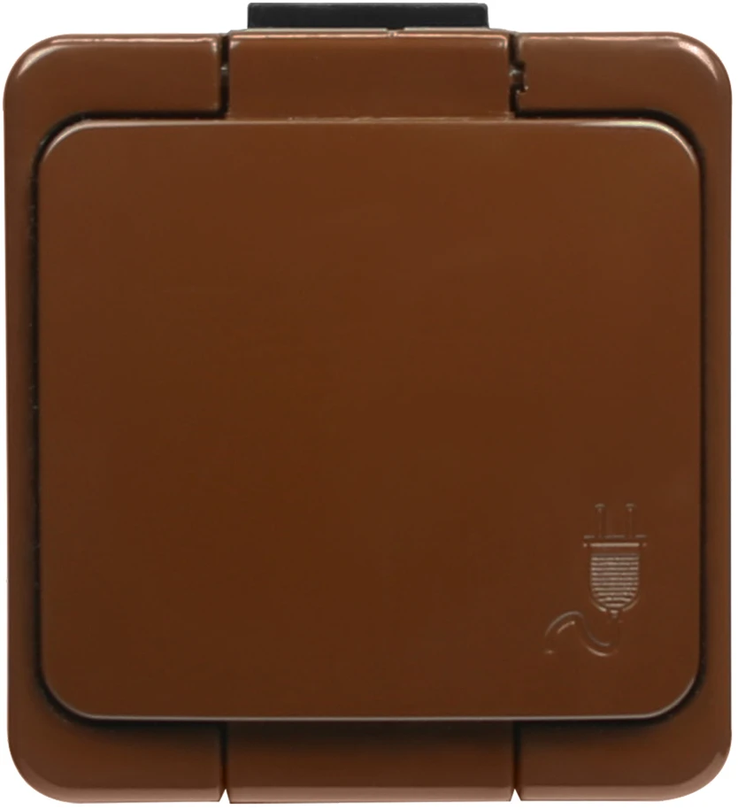 Gniazdo Lizdas Viengubas 2P+Z SCHUKO lizdas, atsparus vandens purslams, su atvartu, gaminio spalvos, IP44, SMART, rudas