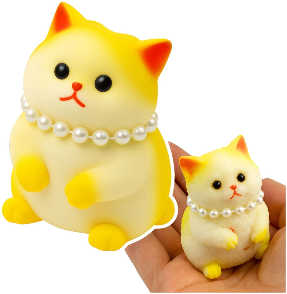 Lean Toys Geltona silikoninė katė su perlais, 7,5 cm