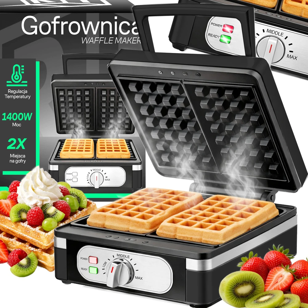 Electo Vaflinė Vaflių keptuvė 1400 W XXL 2 vafliai su temperatūros valdymu purūs vafliai kieti - OR1330