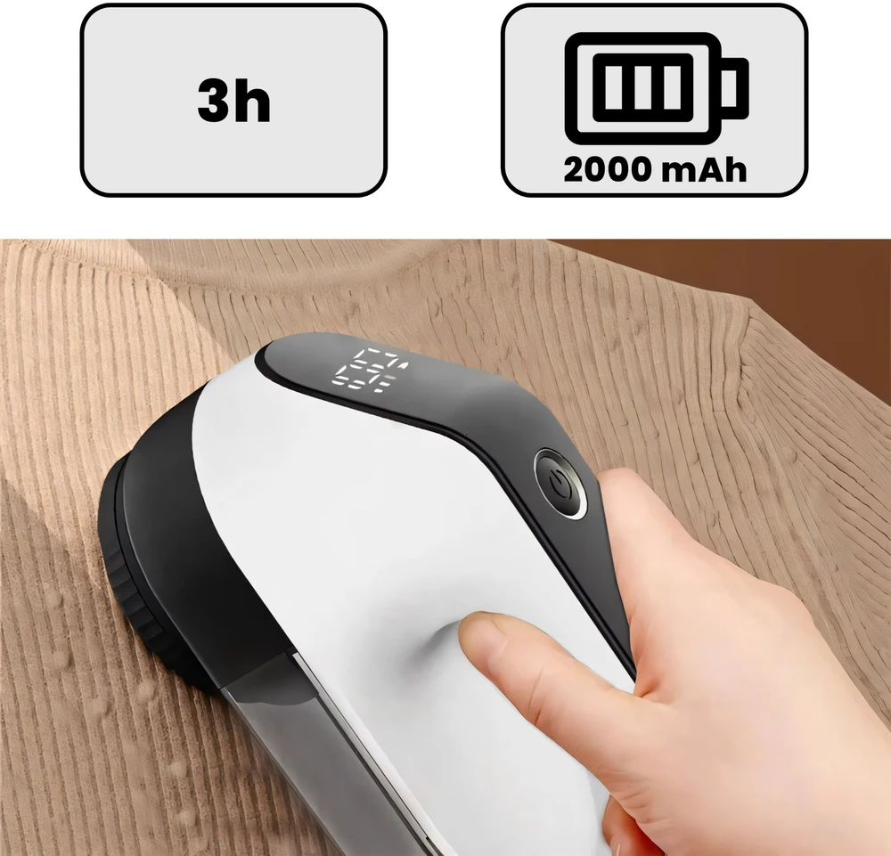 Retoo Barzdaskutė 5 W drabužių skustuvas su galingu LED ekranu drabužiams, apmušalams, megztiniams, USB-C - or1101