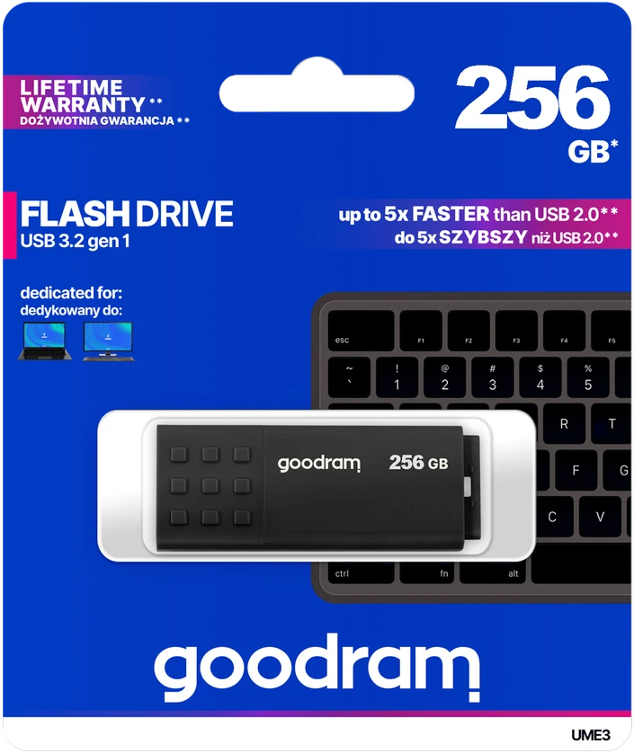 Pendrive Goodram USB 3.2 laikiklis 256 GB juodas