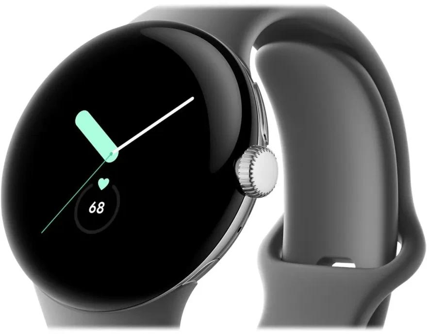 Išmanusis laikrodis Google Pixel Watch WiFi (41mm, 32 GB), Sidabrinės spalvos apvadas su pilkos spalvos silikoniniu dirželiu