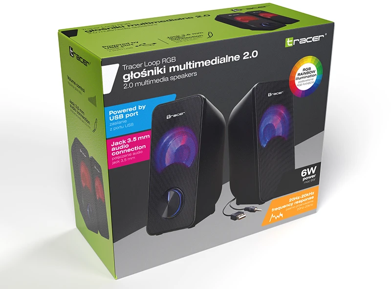 Kompiuterio kolonėlės TRACER TRAGLO46366 Garsiakalbiai 2.0 Loop RGB USB