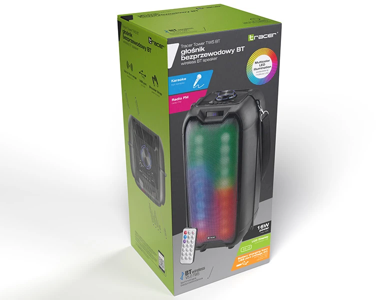 Nešiojama kolonėlė Tracer Tower LED TWS, Juodos spalvos