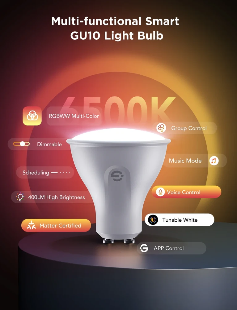 „Govee“ – GU10 „WiFi“ ir BLE RGBWW lemputė, 400 lm (2 vnt. pakuotėje) – pakelkite savo apšvietimo patirtį į aukštesnį lygį