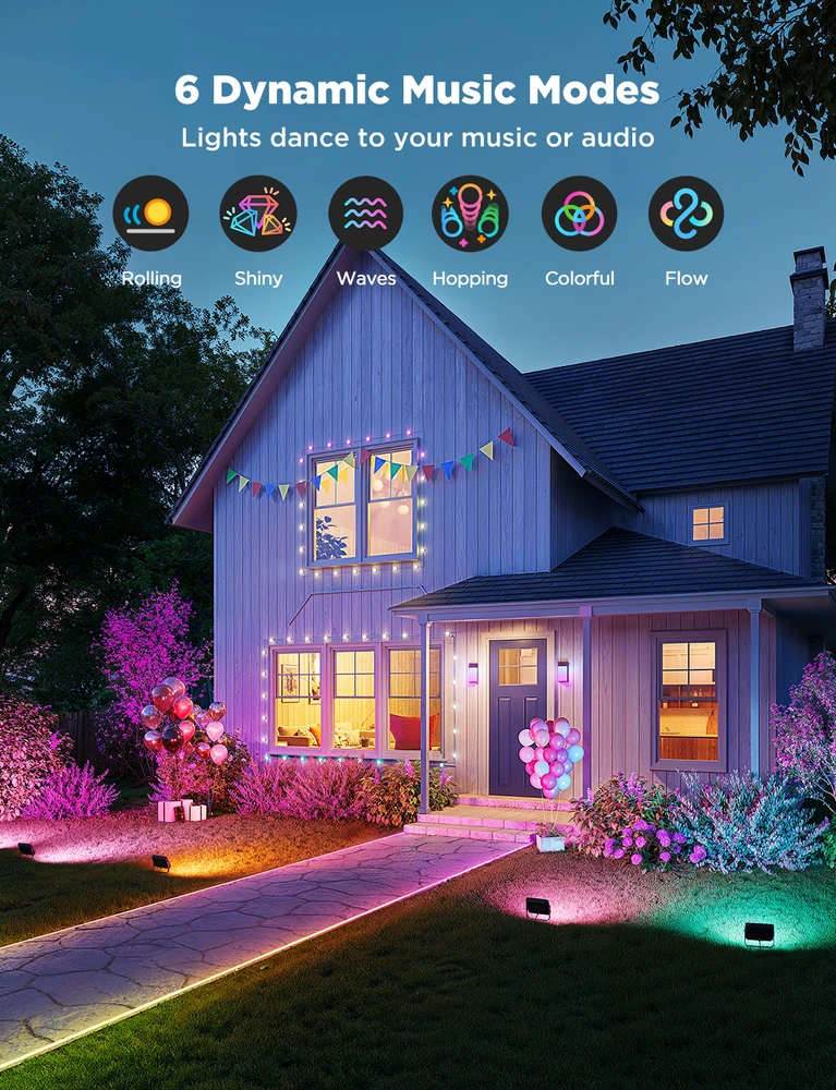 „Govee H8057“ lauko prožektoriai 2 | LED prožektoriai | „Wi-Fi“ + „Bluetooth“, RGBWW, IP66