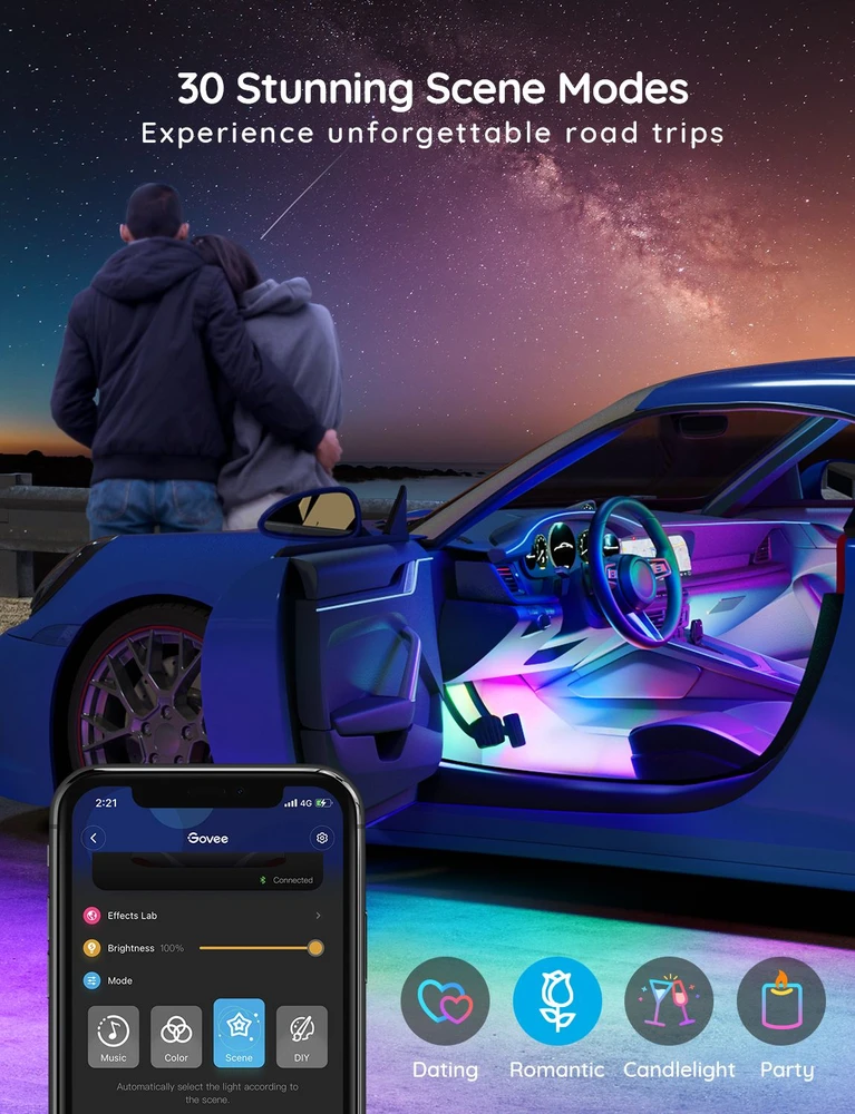 Govee H7090 | Automobilio salono apšvietimas | RGBIC