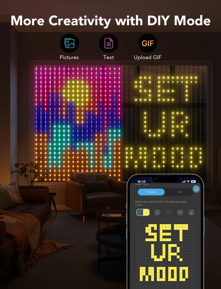 Govee H70B1 Užuolaidinis šviestuvas | LED užuolaida | „Wi-Fi“, „Bluetooth“, RGBIC, IP65